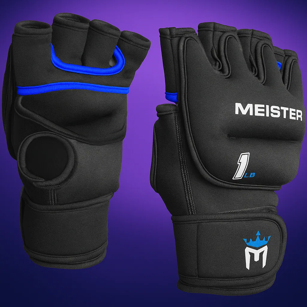 Meister 1lb Neoprene Weighted Gloves – Black/Blue (Pair)